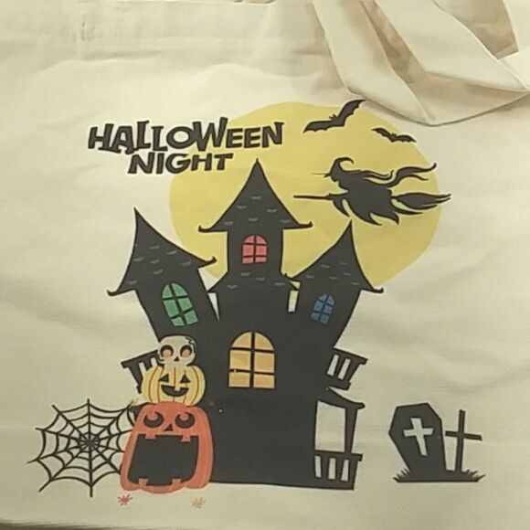 Halloween Bag Tote Treat Zipper Canvas Haunted House Large Colorful 16X1… - Picture 7 of 8